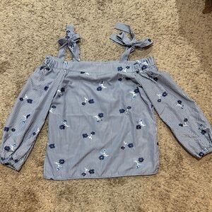 Striped Off-Shoulder Top with Floral Embroidery